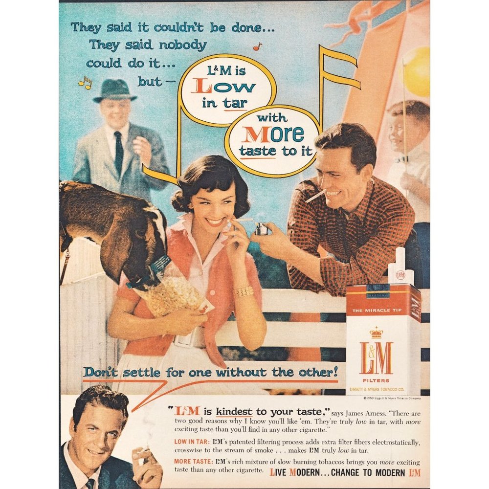 1959 L&M Cigarettes Vintage Print Ad Couple Date Country Fair Carnival Wall Art